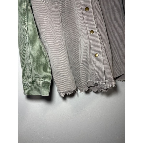 Colorblock Corduroy Hooded Shacket Oversized Distressed Hem Womens 2XL Boho - Picture 2 of 9